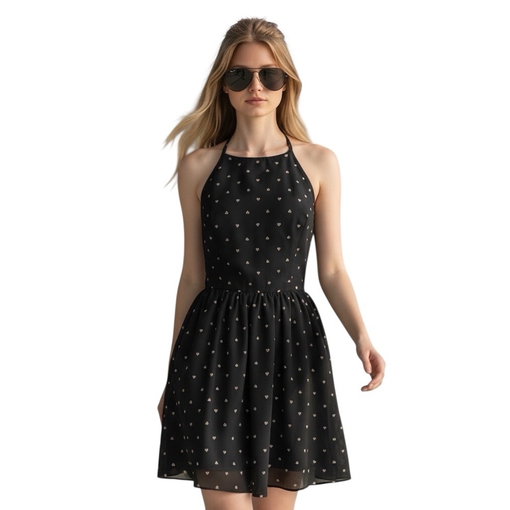 Princess Vera Wang Black Heart Print Halter Fit & Flare Mini Dress Spring Break